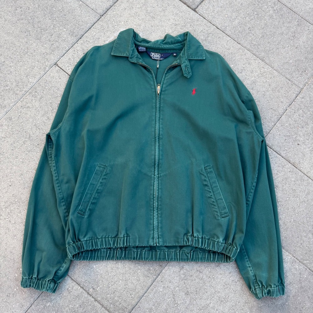 Polo Ralph Lauren Harrington Jacket Mens XL Green Cotton Full Zip Vintage Pony